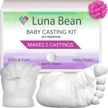 Luna Bean Baby Keepsake Hand Casting Kit  Plaster Hand Mold Casting Kit for Infant Hand  Foot Mold  Baby Casting Kit for First Birthday Christmas  Newborn Gifts  Clear Sealant  Matte