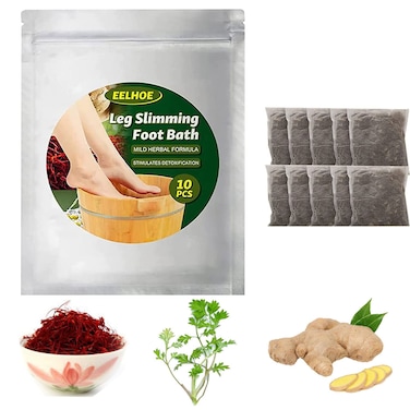COLORCASA Lymphatic Drainage Ginger Foot SoakLeg Slimming Foot BathWormwood Ginger Foot Bath BagFoot Reflexology Relieve Calf Muscles Relax Massage Pack Sleep Improval 10 PCS