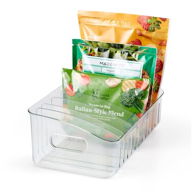 YouCopia FreezeUp Freezer Bin 15 BPAFree Clear Fridge Organizer with Adjustable Dividers and Handles for Frozen Food and Leftovers