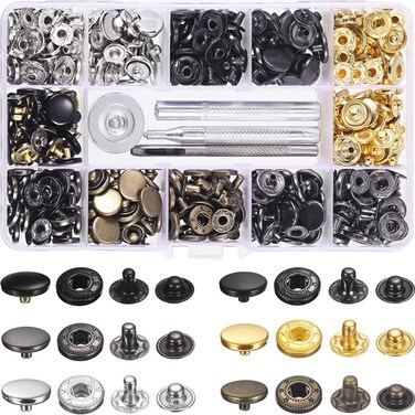 138 Sets Jovitec 6 Colors Snap Fasteners Kit Metal Snaps Button Press Studs with 4 Pieces Fixing Tools 125 mm in Diameter