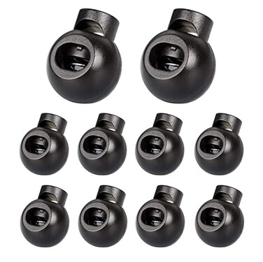 10PCS Professional Rope Lock DIY Plastic sSpring Toggle Plug Lanyard Rope Clip for Drawstrings of Shoelaces Bags and Clothes Black