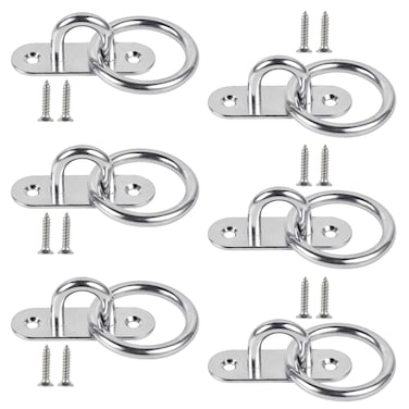 Akamino 6 Pieces Stainless Steel Ceiling Hook with Ring  Heavy Duty 315 inch Pad Eye PlateMarine Hardware Staple Hook Loop with Screws