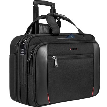 EMPSIGN Rolling Briefcase Laptop Bag173 Computer bag with wheels Water Repellent Travel Roller Underseat Bag with RFID Blocking PocketRolling Work Bags for womenmen Black