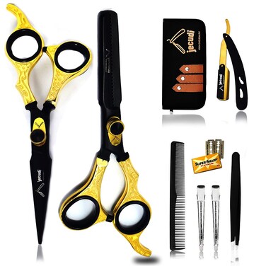 Jecudi Professional Hair Cutting Scissors Set 65 Inch Handmade Japanese Stainless Steel Includes Barber ScissorsTweezers Razor 10 Blades Comb 2 Hair Clips  Cleaning Cloth