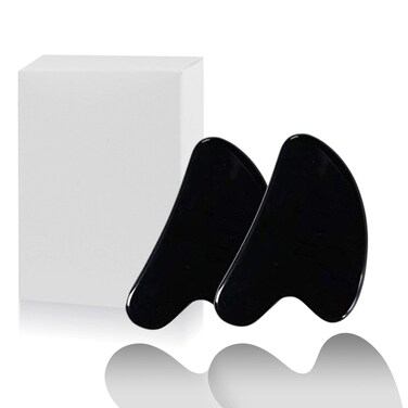 NC 2 Pcs Gua Sha Massage Tool for Jade Stone for Face Massager Skin Scraping Massager Natural Jade Gua Sha Board for Face and BodyBlack