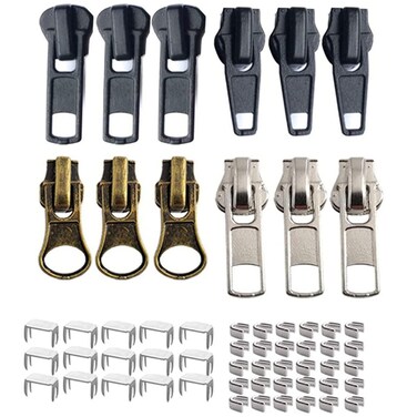 Drehdy 12 Pieces Black Bronze and Silver Zipper Sliders Zippe Sliders Zipper Pull Replacement for Metal Plastic and Nylon Coil Jacket Zippers