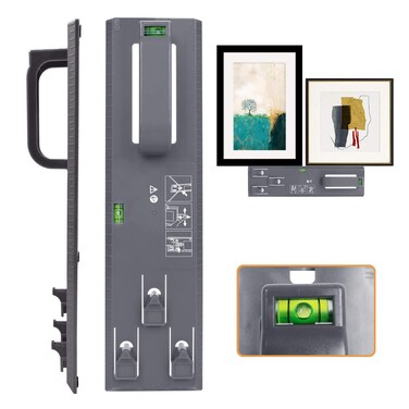 Picture Hanging Tool with Level Easy Frame Picture Hanger Wall Hanging Kit for Marking Position Hooks Nails and Hanger Level Grey Hanging Tool