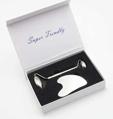 Super Trendly Stainless Steel Face Roller Gua Sha Fascial Massage Tool and Stainless Steel Roller for Face and Neck Soft Tissue Mobilization Gift for Her