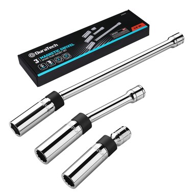DURATECH 3PCS Swivel Magnetic Spark Plug Socket Set 38 Drive Thin Wall Socket Includes 58 x 11 6Point 916 x 6 and 14mm x 4 12Point Enhanced Magnetic Design and Magnetic Core CrV Steel