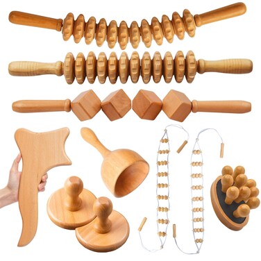 Mikako 10 in 1 maderoterapia kit Wood Therapy Massage Tools Wood Lymphatic Drainage Tool maderoterapia Colombiana Wood Therapy Set Maderotherapy Massage Set Wooden Roller Rope