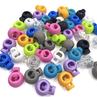 Raincol 50Pcs Plastic Cord Locks Toggle Single Hole Spring Loaded Elastic Drawstring Rope Cord Locks Clip Ends Spring Stopper Sliding Fastener Buttons for Shoelace Replacement Sports Backpacks