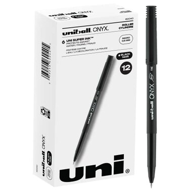 Uniball Onyx Rollerball Stick Pen 12 Pack 05mm Micro Black Pens Gel Ink Pens  Office Supplies Pens Ballpoint Pen Colored Pens Gel Pens Fine Point Smooth Writing Pens