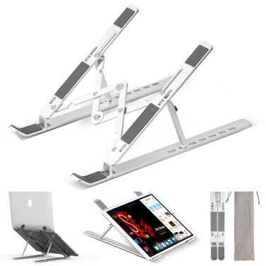 MOGLION Adjustable Laptop Stand Portable Adjustable Laptop Stand for Desk Laptop Riser Holder Foldable Improved Aluminum Alloy Computer Stand for Laptop up to 173 Supports 55lbs Rise Height 6