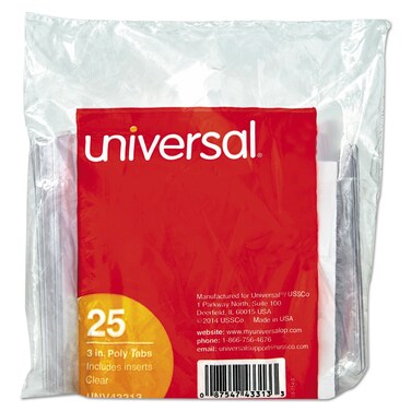 Universal 43313 Hanging File Folder Plastic Index Tabs 13 Tab Cut 3Inch Tab Clear 25Pack