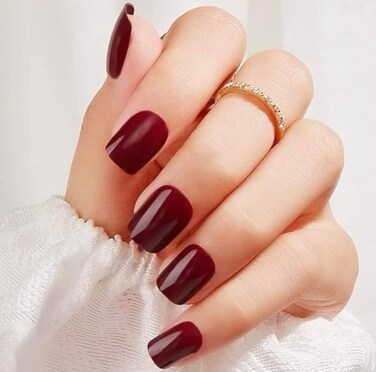 EDA LUXURY BEAUTY Dark Red Burgundy Luxe Design Press On Nails Full Cover Acrylic Nail Kit Glue On Natural False Nails Short Medium Length Square Nail Art Tips Super Fashion Fake Nails Set