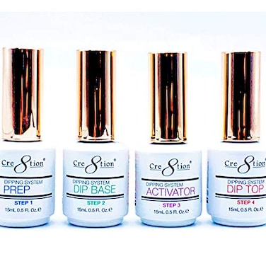 Creation Dip Powder Nail Kit Starter Dip Powder Liquid Set Step 14 Prep Bond Gel Base Activator and Gel Top  Gel Nail Polish No UV LED light Easy to use Perfection Manicure Any Dipping Brand