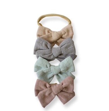 Marley Anne Me 4 Set Baby Bow Girls Headband Nylon Linen Accessories for Newborn Toddler Baby Handmade Sets Baby Gifts Georgia