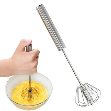 Stainless Steel Hand Push Egg Beater Mixer Home Kitchen Whisk Milk Frother Cooking Utensils Gadgets Blending Beating Stirring Semi Automatic Tool 1PcsLength 12 35Stainless