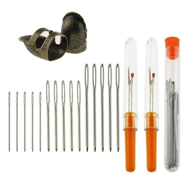Tegg Sewing Tool kit 2 PCS Adjustable Copper Sewing Thimble Finger Protector and 2PCS Seam Rippers and 15PCS LargeEye Yarn Knitting Needles for DIY Crafts Sewing