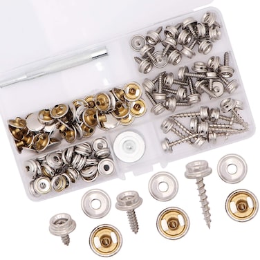 Taigoehua 120PCS Stainless Steel  Iron Snap Button Fastener Kit with 2Pcs Setting Tool 40 Sets Silver