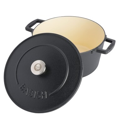 Babish Round Enamel Cast Iron Dutch Oven wLid 6Quart Matte Black