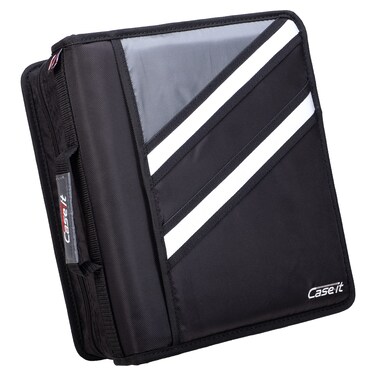 Caseit The Z Shape Zipper Binder  Two Binders in One  Double Sided 15 Inch DRing  Multiple Pockets  500 Page Capacity  Comes with Shoulder Strap Jet Black Z176