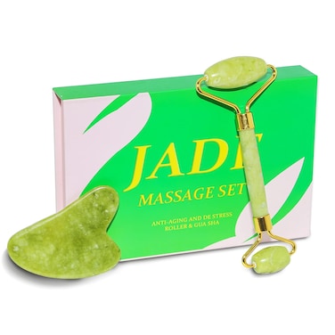 Jade Roller and Gua Sha Tool Set Face Roller Facial Massage Tools Beauty Facial Skin Roller Massager Gua Sha Tool For Body And Legs Relieves Fine Lines Wrinkles And Swellings Green Set 614cm
