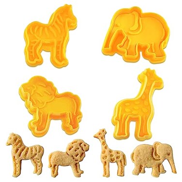 4 Piece Set Animal Cookie Cutters Zoo Animals Cookie Cutters Fondant Cutters Shapes Perfect for Baking Elephant Giraffe Lion Zebra Shapes Cookie Cutter DIY Baking Mold for Kids