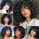 KEAT Wigs for Black Women 14 Short Curly Kinky Wig with Bangs Black Big Curly Afro Wigs for African American Cute Natural Synthtic Soft Wigs for Daily Party K001BK