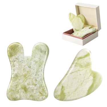 YUZIZ Gua Sha Facial Tool Nature Jade Stone Set Facial Massager Tool for Scraping face and Body Relaxing SPA Acupuncture Therapy Trigger Point Treatment with Free Storage Box2 Pcs