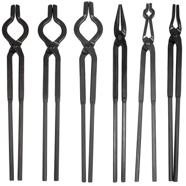 Beginner blacksmith tongs Blacksmith Forge Tong Tools Set Includes 14 Flat Jaw Pick Up Scroll 38 12 58 VBit Tongs 6 Piece
