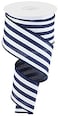 Vertical Stripe Wired Edge Ribbon  10 Yards Navy White 25 Inch