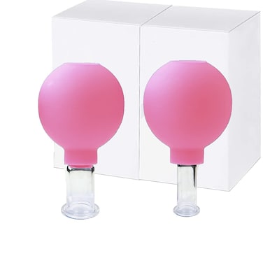 FeelFree Sport 2 Pieces Glass Facial Cupping KitSilicone Vacuum Suction Massage Cups Set Anti Cellulite Lymphatic Therapy Sets for Eyes Face Pink