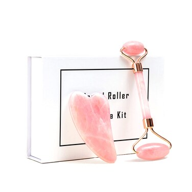 FYLTGM Gua Sha Set Jade Massager Natural Quartz AntiAging Facial Roller Suitable for Facial Massager for Tightening Facial and Neck Skin Light Green and Pink Randomly