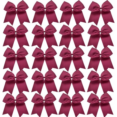 Hipcheer 20pcs 8 Large Maroon Cheer Bows for Girls Handmade Grosgrain Ribbon Hair Accessories for Teen Girls Softball Cheerleader Sports Maroon 2