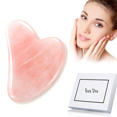 Geladyce Gua Sha Facial ToolNatural Stone Jade Roller Guasha Scraping Massage Tool for Body Physical Therapy and SPA Acupuncture Therapy Used for Face Eyes Neck and All Parts of The Body Pink