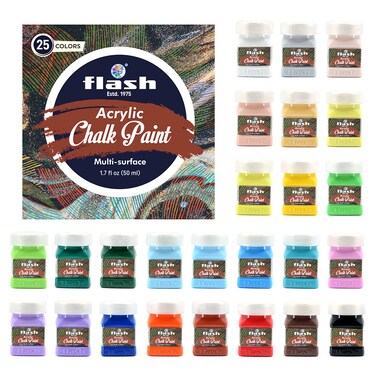FLASH Acrylic Chalk Paint Set 25 Colors 50 mL Decor Paint With Chalky and Ultra Matte Finish High Pigment Strength Non Fading Multi Surface Art  Craft Acrylic Paint