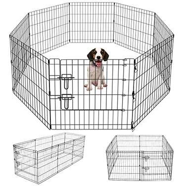 Artmeer Pet Playpen Puppy Playpen Kennels Dog Fence Exercise Pen Gate Fence Foldable Dog Crate 8 Panels 24 Inch Kennels Pen Playpen Options Ideal for Pet Animals Outdoor IndoorBlack 24x24
