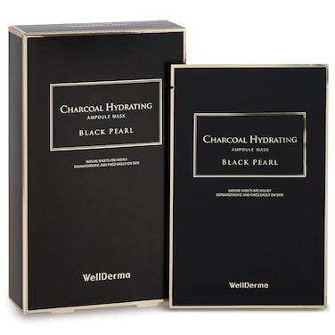 WELLDLERMA Charcoal Black Pearl Hydrationg Ampoule Facial Mask Sheet type Korean Face Mask Infused Black Pearl Powder and activated charcoal Deep cleansing and Hydrating10ea