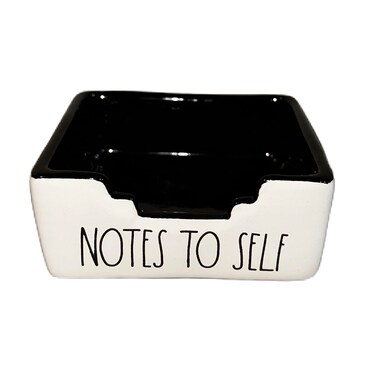 Rae Dunn NOTE TO SELF Post it Holder  Black inside  Ceramic  Office desk organizer