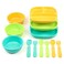 RePlay Made in USA  3 Meals a Day Set  3 Divided Plates 3 Sets of Utensils  BPA Free Made from Environmentally Friendly Recycled Milk Jugs  Aqua Asst with 3 Wide Base Bowls