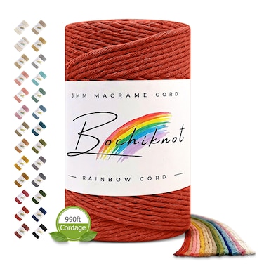 BOCHIKNOT Macrame Cord 4mm  Single Strand Macrame Cord  Cotton Cord for Macrame Knotting  Macrame Rope Supplies in 3mm 4mm 5mm for Crafts Wall Hangings Plant Hangers 240yds Midnight Black