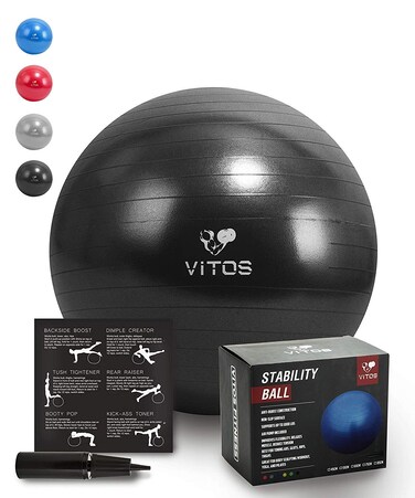 Vitos Anti Burst Exercise Yoga Ball  Extra Thick Non Slip Supports 2200LB for Fitness Stability Birth Balance Pilates Workout Guide Quick Pump Included Professional Quality Design Black 85 cm