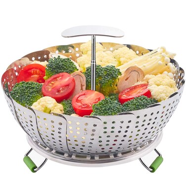 LHS Food Steamer Basket Stainless Steel Kitchen Steamer Collapsible Steamer Insert for Veggie Fish Seafood Cooking Expandable to Fit Various Size Pot 75 to 114 L