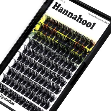 Hannahool Large Pack Wide Stem Cluster Eyelashes D Curl 1020mm Available Handmade D Curl Wide Stem Individual False Eyelashes 5D Volume DIY Eye Lashes Extensions Beauty Tools 14mm