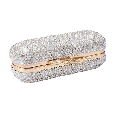 CALIDAKA Lipstick Case Holder with Mirror Crystal Lipstick Organizer for Travel Ladies Fashion Portable Glitter Shiny Diamonds Rhinestone Clip Holder Luxury Lip Gloss Makeup Storage Bag