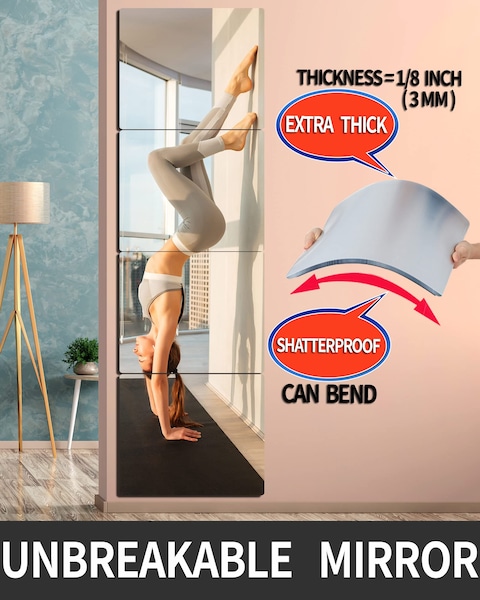 Unbreakable Acrylic Mirror NonGlass shatterproof Mirror Full Length Wall Gym for Home Mirror Frameless Home Fitness Mirrors 4pcs12 in x12 in  Silver
