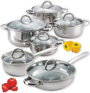 Cook N Home Kitchen Cookware Sets 12Piece Basic Stainless Steel Pots and Pans Silver