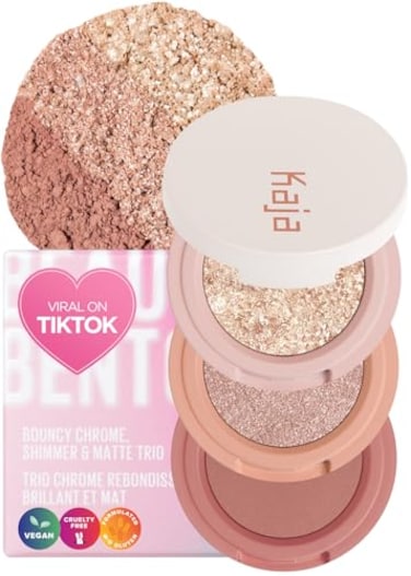 Kaja Beauty Bento Collection  Bouncy Eyeshadow Trio  16 Peach Madeline  Nude Peach Tone  Vegan Cruelty free