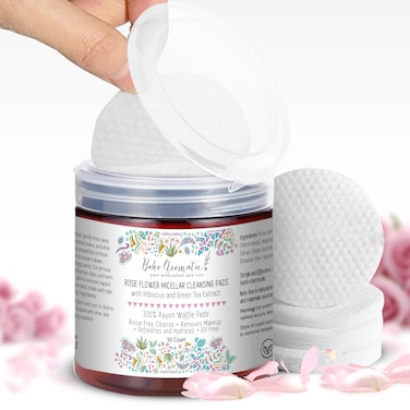 Rose Flower Micellar Cleansing Pads by Boho Aromatic Micellar cleanse wipes for face Aromatic Natural Rose Micellar Pads 50 ct
